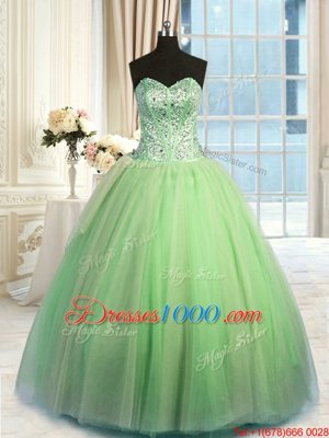 Dynamic Sleeveless Floor Length Beading and Ruching Lace Up Quinceanera Dress with Green