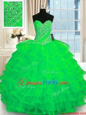 Green Sweetheart Neckline Beading and Ruffled Layers Quinceanera Dresses Sleeveless Lace Up
