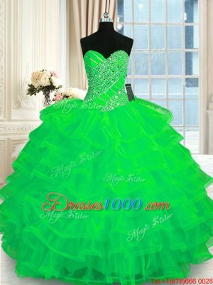 Green Sweetheart Neckline Beading and Ruffled Layers Quinceanera Dresses Sleeveless Lace Up