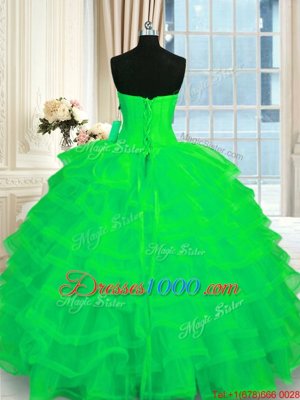Green Sweetheart Neckline Beading and Ruffled Layers Quinceanera Dresses Sleeveless Lace Up