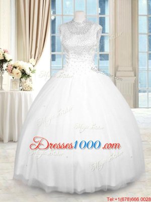 Hot Sale Sleeveless Zipper Floor Length Beading Quinceanera Dresses