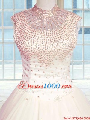 Baby Pink Sleeveless Tulle Zipper Quinceanera Gown for Military Ball and Sweet 16 and Quinceanera