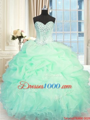 Best Apple Green Lace Up Sweetheart Beading and Ruffles Quinceanera Dress Organza Sleeveless