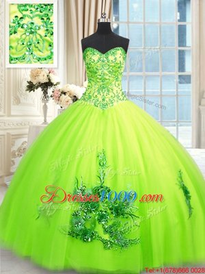 High Quality Yellow Green Quinceanera Gown Military Ball and Sweet 16 and Quinceanera and For with Beading and Appliques and Embroidery Sweetheart Sleeveless Lace Up