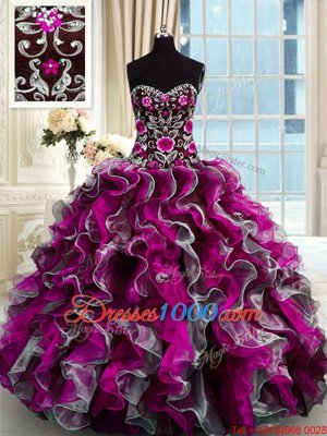 Multi-color Sweetheart Neckline Beading and Appliques Sweet 16 Quinceanera Dress Sleeveless Lace Up