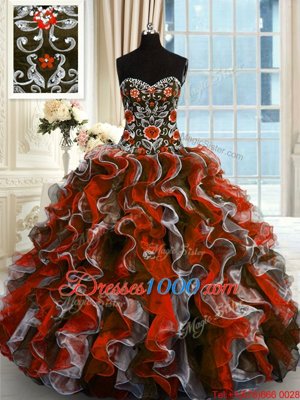 Modern Multi-color Organza Lace Up Sweetheart Sleeveless Floor Length Quinceanera Dress Beading and Appliques