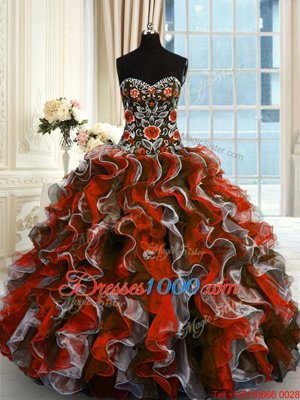Modern Multi-color Organza Lace Up Sweetheart Sleeveless Floor Length Quinceanera Dress Beading and Appliques