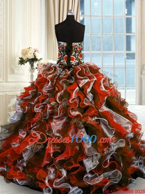 Modern Multi-color Organza Lace Up Sweetheart Sleeveless Floor Length Quinceanera Dress Beading and Appliques