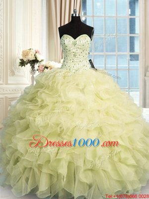 Suitable Floor Length Yellow Sweet 16 Dress Sweetheart Sleeveless Lace Up