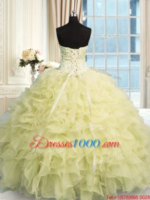 Suitable Floor Length Yellow Sweet 16 Dress Sweetheart Sleeveless Lace Up