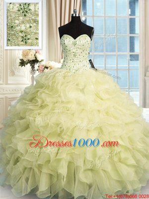 Suitable Floor Length Yellow Sweet 16 Dress Sweetheart Sleeveless Lace Up