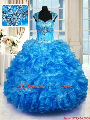 Cap Sleeves Lace Up Floor Length Beading and Ruffles Sweet 16 Dresses