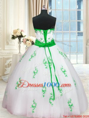 Sumptuous White Quinceanera Gowns Military Ball and Sweet 16 and Quinceanera and For with Appliques and Belt Sweetheart Sleeveless Lace Up