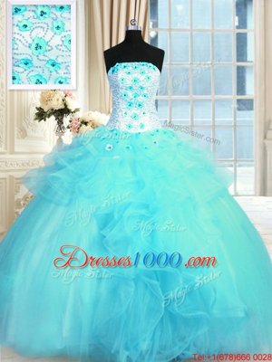 Tulle Sleeveless Floor Length Quinceanera Dress and Embroidery