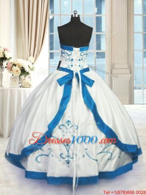 Charming White Lace Up Strapless Beading and Embroidery Quinceanera Gowns Satin Sleeveless