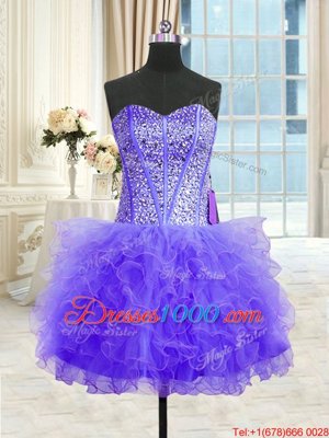 Adorable Three Piece Lavender Ball Gowns Tulle Strapless Sleeveless Beading and Ruffles Floor Length Lace Up Vestidos de Quinceanera
