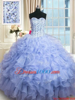 Smart Sleeveless Floor Length Beading and Ruffles Lace Up 15th Birthday Dress with Lavender