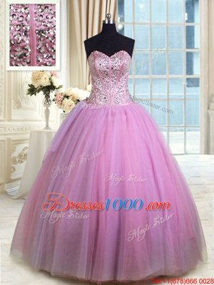 Romantic Sleeveless Beading and Ruching Lace Up Sweet 16 Dress