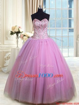 Romantic Sleeveless Beading and Ruching Lace Up Sweet 16 Dress