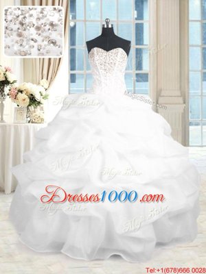 Custom Designed Floor Length White 15th Birthday Dress Sweetheart Sleeveless Lace Up