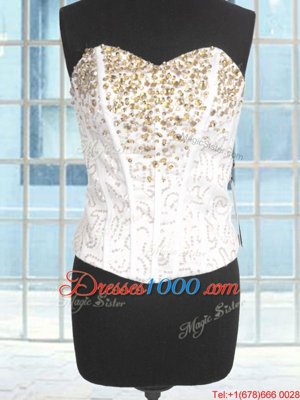 Fantastic Organza Sweetheart Sleeveless Lace Up Beading and Ruffles Ball Gown Prom Dress in White