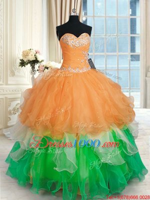 Organza Sleeveless Floor Length Sweet 16 Dress and Beading and Ruffles
