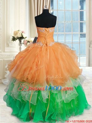 Organza Sleeveless Floor Length Sweet 16 Dress and Beading and Ruffles