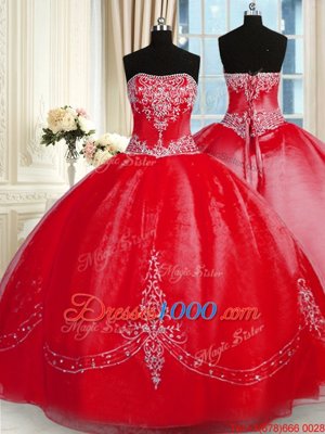 Fancy Sleeveless Lace Up Floor Length Beading and Embroidery Quince Ball Gowns