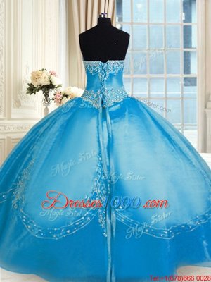 Shining Baby Blue Sleeveless Tulle Lace Up Sweet 16 Dresses for Military Ball and Sweet 16 and Quinceanera