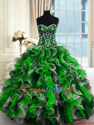 Top Selling Multi-color Sweetheart Lace Up Beading and Ruffles Quinceanera Gown Sleeveless