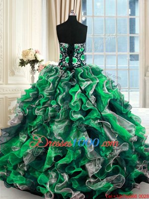 Sleeveless Organza Floor Length Lace Up Quinceanera Gowns in Multi-color for with Beading and Ruffles