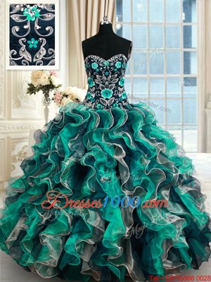 Sleeveless Lace Up Floor Length Appliques Quinceanera Gown