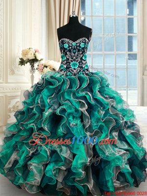 Sleeveless Lace Up Floor Length Appliques Quinceanera Gown