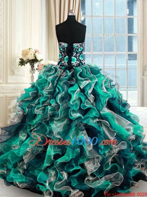 Sleeveless Lace Up Floor Length Appliques Quinceanera Gown