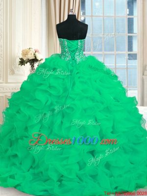 With Train Turquoise Ball Gown Prom Dress Sweetheart Sleeveless Brush Train Lace Up