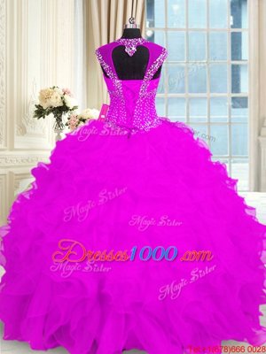 Organza Sleeveless Floor Length 15th Birthday Dress and Beading and Ruffles