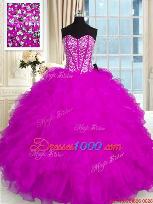 Organza Sleeveless Floor Length 15th Birthday Dress and Beading and Ruffles