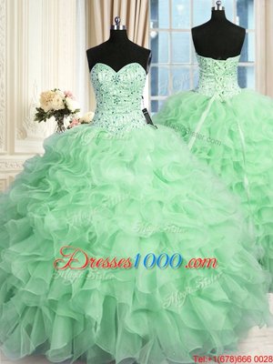 Exceptional Apple Green Sweet 16 Dresses Military Ball and Sweet 16 and Quinceanera and For with Beading and Ruffles Sweetheart Sleeveless Lace Up