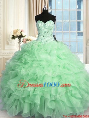 Exceptional Apple Green Sweet 16 Dresses Military Ball and Sweet 16 and Quinceanera and For with Beading and Ruffles Sweetheart Sleeveless Lace Up