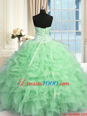 Exceptional Apple Green Sweet 16 Dresses Military Ball and Sweet 16 and Quinceanera and For with Beading and Ruffles Sweetheart Sleeveless Lace Up