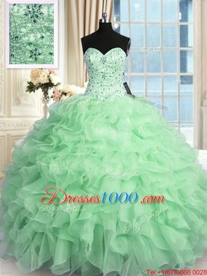 Exceptional Apple Green Sweet 16 Dresses Military Ball and Sweet 16 and Quinceanera and For with Beading and Ruffles Sweetheart Sleeveless Lace Up