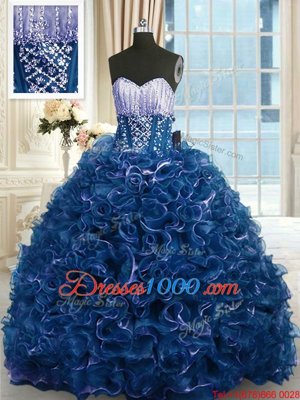 Custom Fit Sleeveless Brush Train Beading and Ruffles Lace Up Quinceanera Dresses