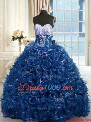 Sleeveless Floor Length Beading and Appliques and Ruffles Lace Up Vestidos de Quinceanera with Lilac