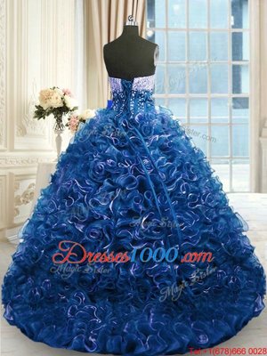 Sleeveless Floor Length Beading and Appliques and Ruffles Lace Up Vestidos de Quinceanera with Lilac