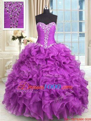 Sumptuous Ball Gowns Sweet 16 Dresses Purple Sweetheart Organza Sleeveless Floor Length Lace Up