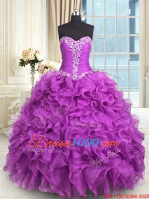 Sumptuous Ball Gowns Sweet 16 Dresses Purple Sweetheart Organza Sleeveless Floor Length Lace Up