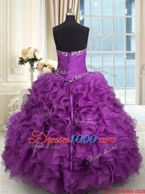 Sumptuous Ball Gowns Sweet 16 Dresses Purple Sweetheart Organza Sleeveless Floor Length Lace Up