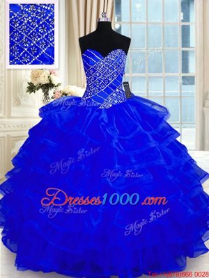 Cheap Beading and Ruffled Layers Sweet 16 Quinceanera Dress Royal Blue Lace Up Sleeveless Floor Length