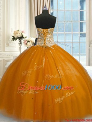 Rust Red Lace Up Sweet 16 Dresses Beading and Sequins Sleeveless Floor Length