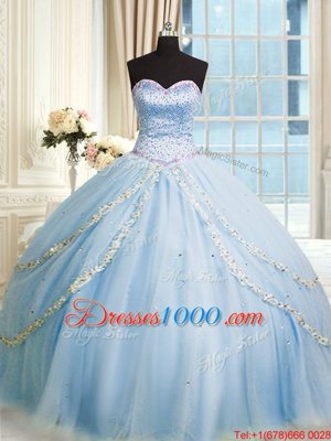 Lovely Organza Sleeveless With Train Ball Gown Prom Dress Court Train and Beading and Appliques